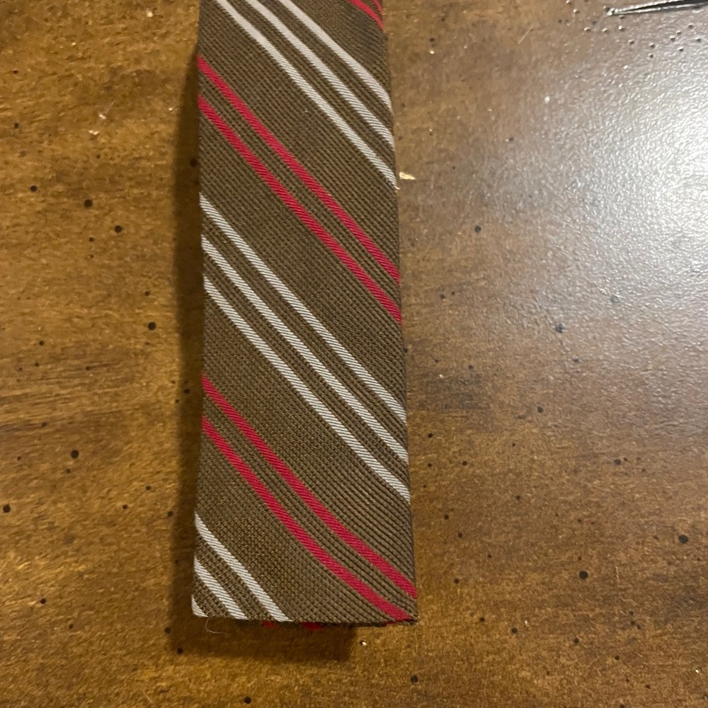 Brown, Red, and Blue Striped Square End 1970s Tie by Haband